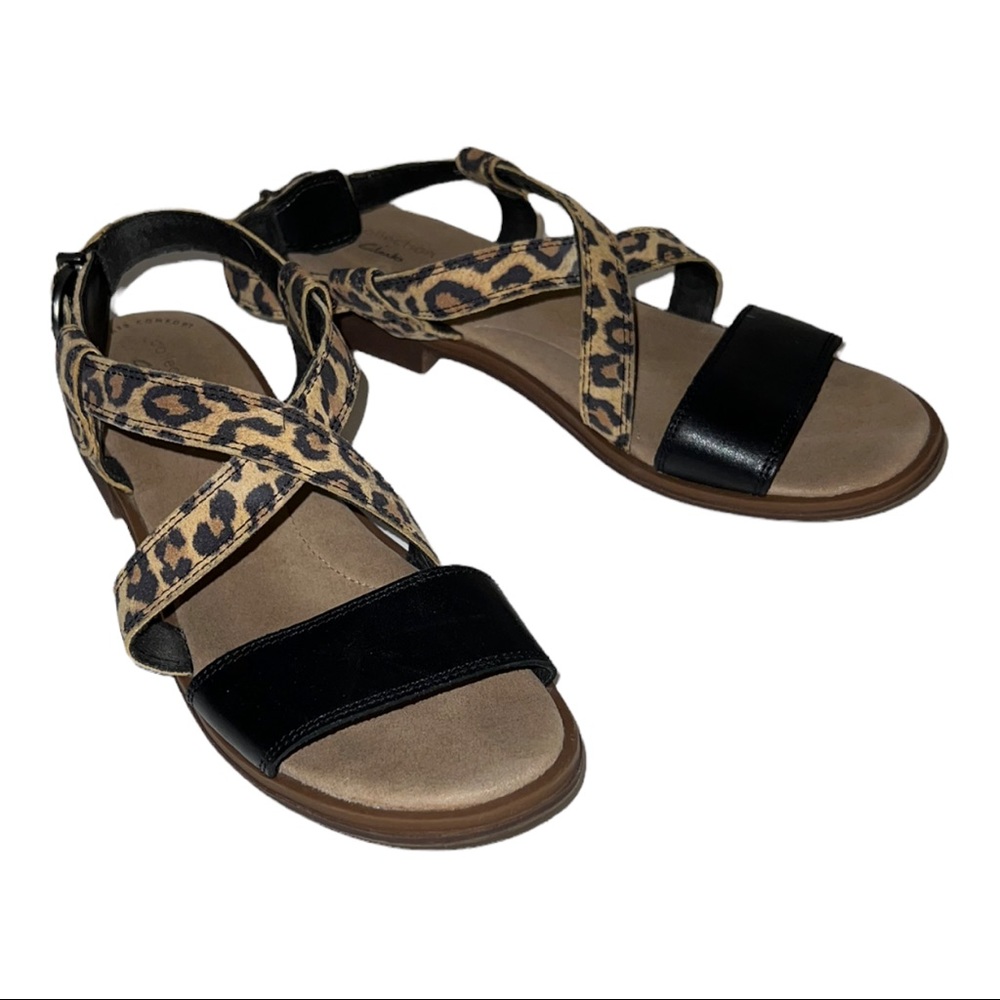 Clarks Declan Black Leopard Sandals